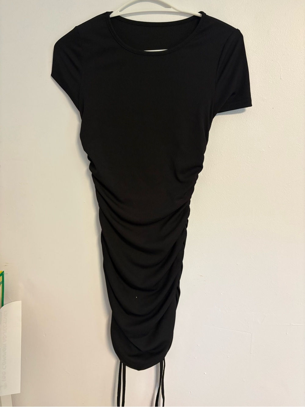 Black Ruched Short-Sleeve Dress